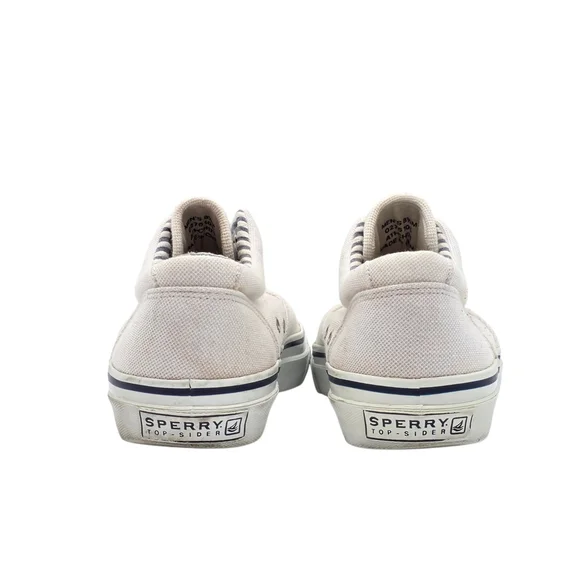 Preppy Sperry Top-Sider Sneakers Men 8.5 White Canvas Boat Casual - Picture 6 of 7